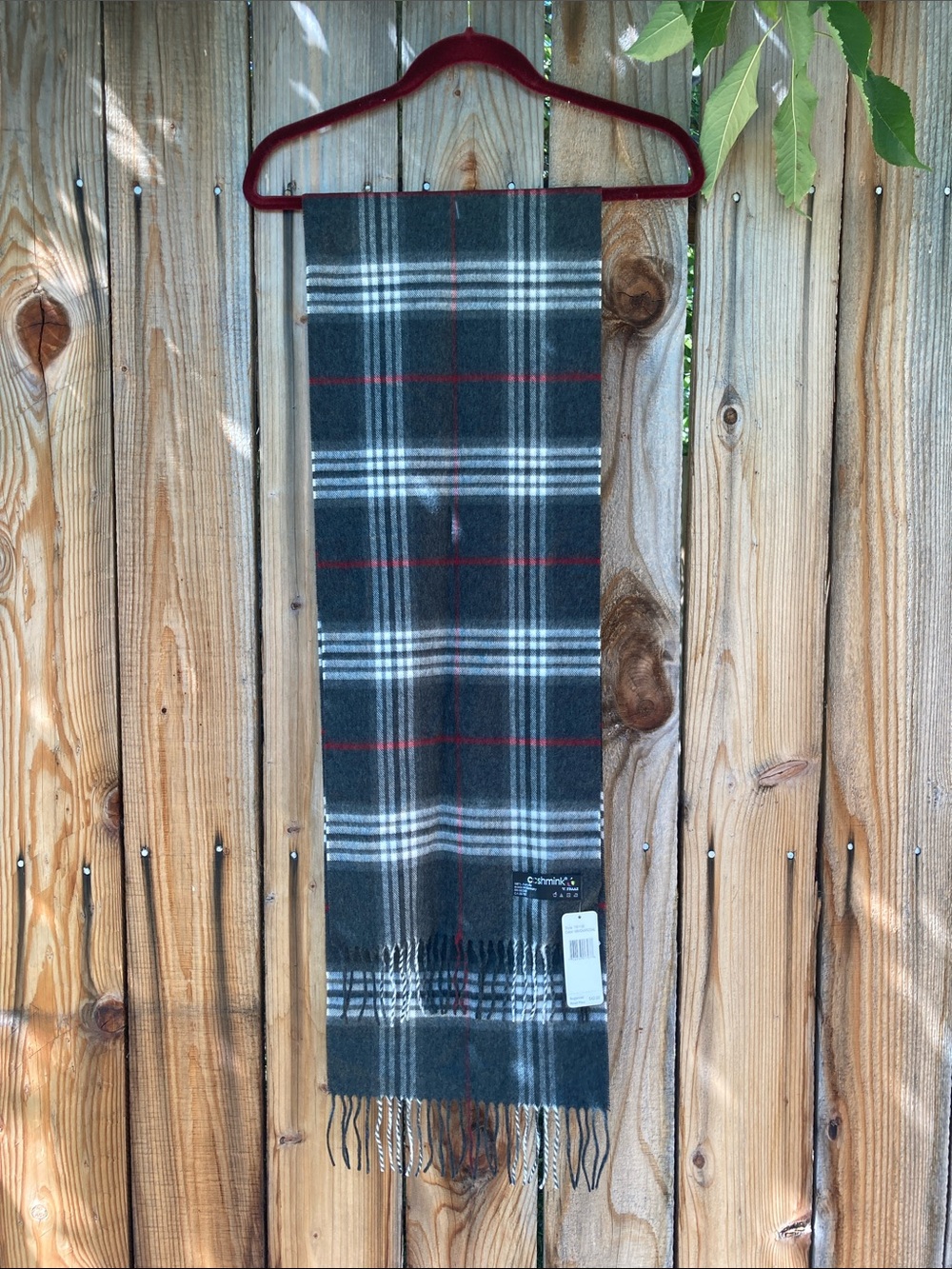 Germany Made Cashmink Super Soft Plaid Scarf with Fringe, Charcoal Grey